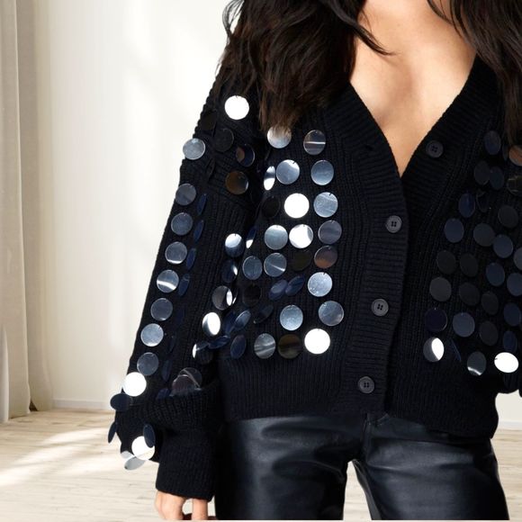 Nasty Gal Black Sequin Oversized Cardigan sz Medium NWT - Picture 2 of 9